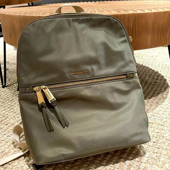 Michael Kors Junie Olive Green Pebbled Leather Backpack MK Junie Backpack in Olive Pebbled Leather. Drawstring Style  main image 3
